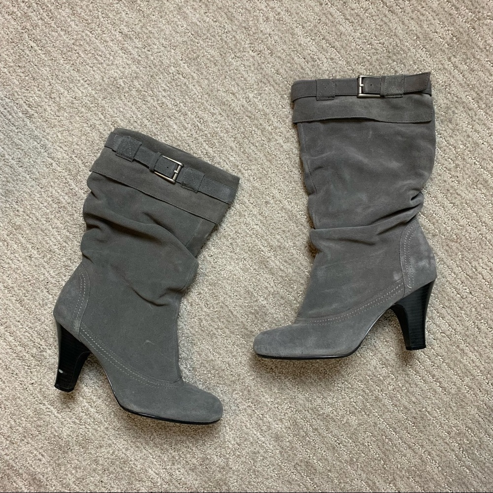 Kelly & Katie Gray Suede Slouchy Mid-Calf Heeled Boots Jessie 8.5